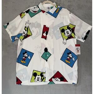 Disney Mickey & Co Mens Button Up Shirt Large Multicolor All Over Print NWT